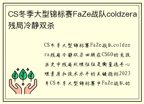 CS冬季大型锦标赛FaZe战队coldzera残局冷静双杀
