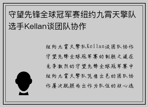 守望先锋全球冠军赛纽约九霄天擎队选手Kellan谈团队协作