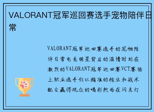 VALORANT冠军巡回赛选手宠物陪伴日常